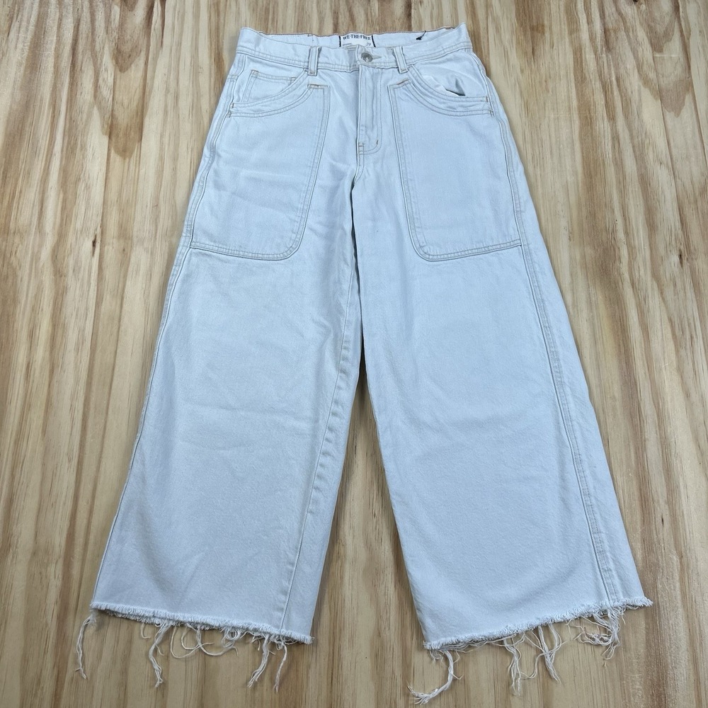 Free People Womens 29 Light Blue Raw Hem Crop Wide Leg Baggy Jeans Boho